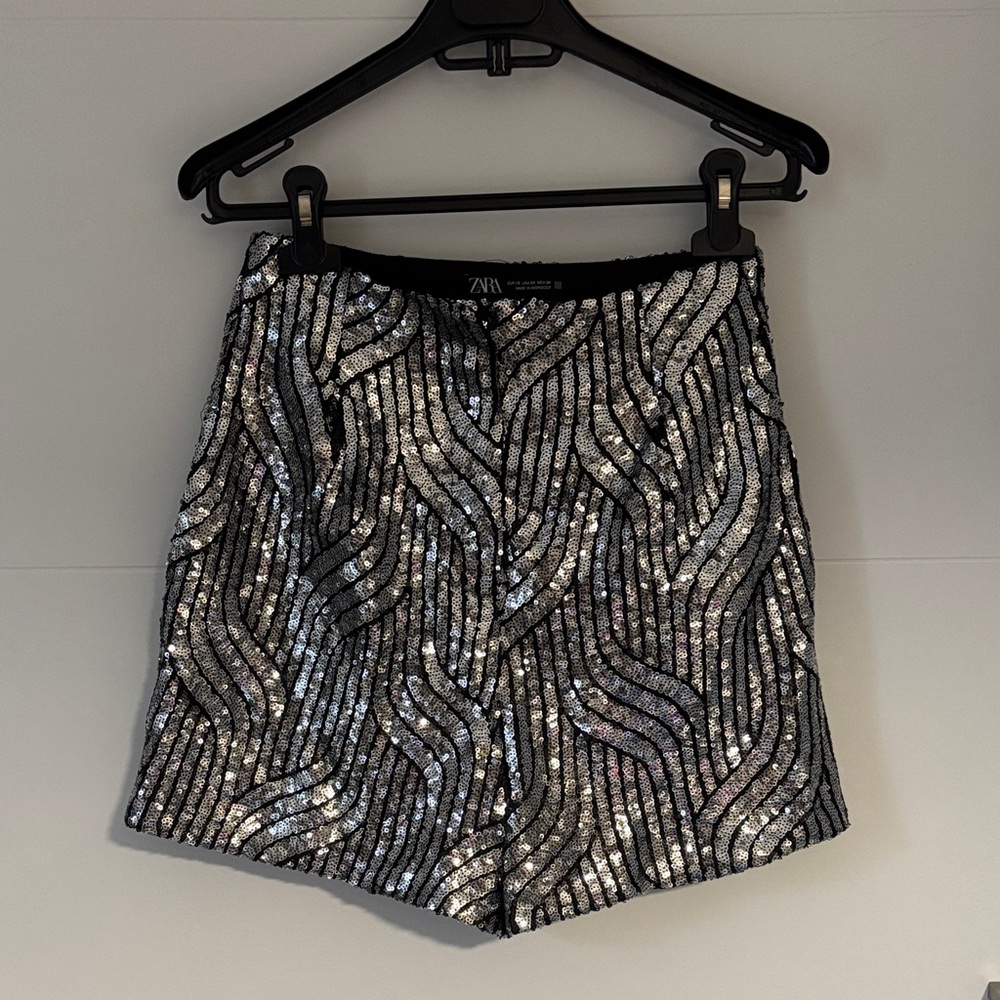 Zara Black and Silver Sequin Shorts